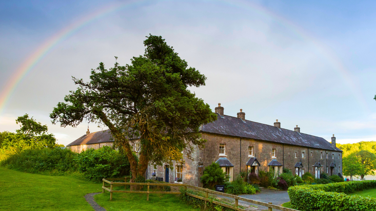 Rainbow over holiday cottages at Crom, County Fermanagh